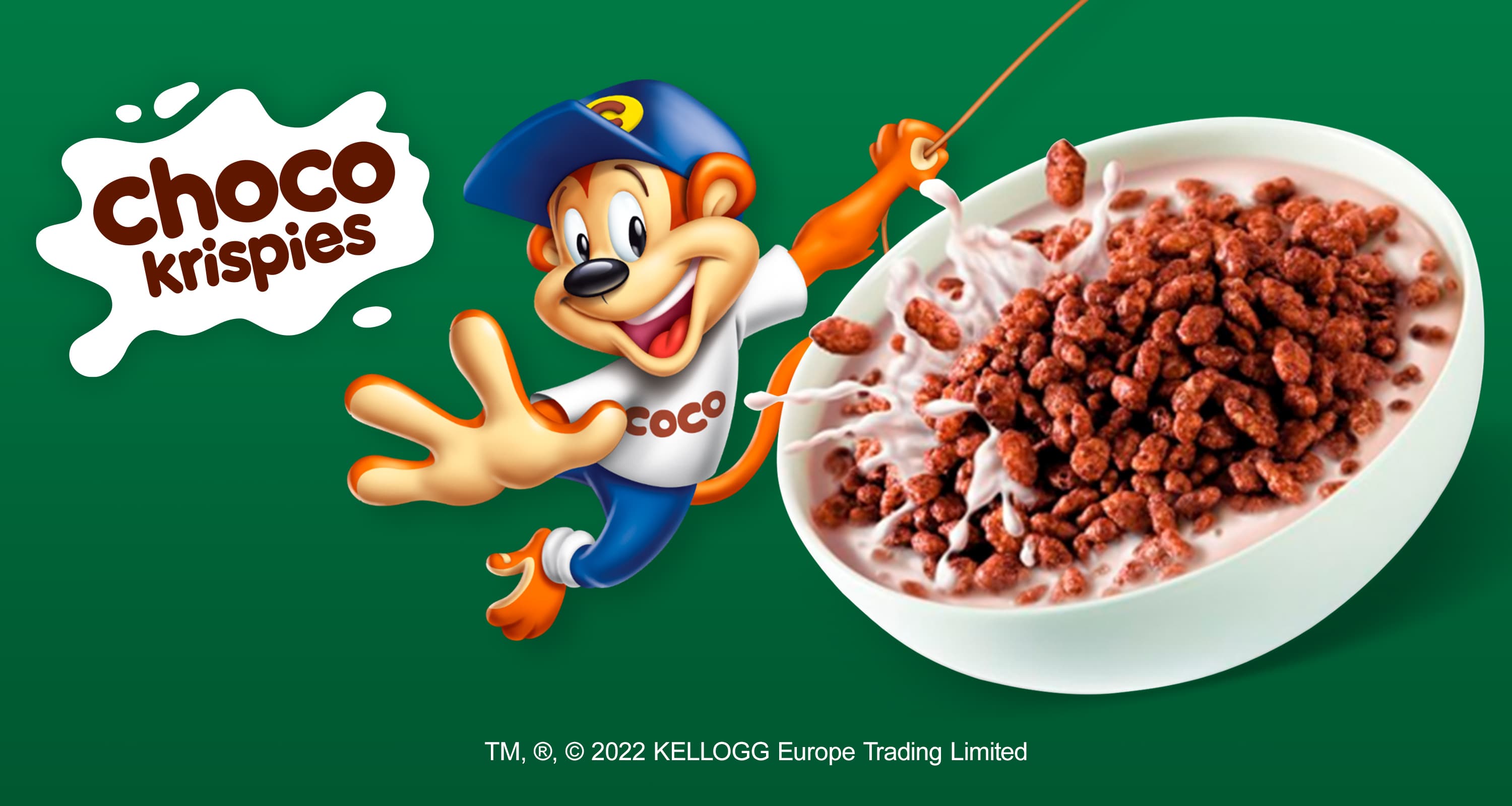 2D character of a monkey and cereal on a green background