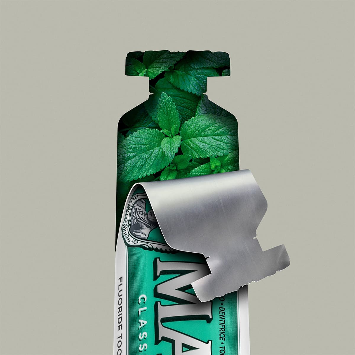 Drawing of green toothpaste tube peeling off like a sticker