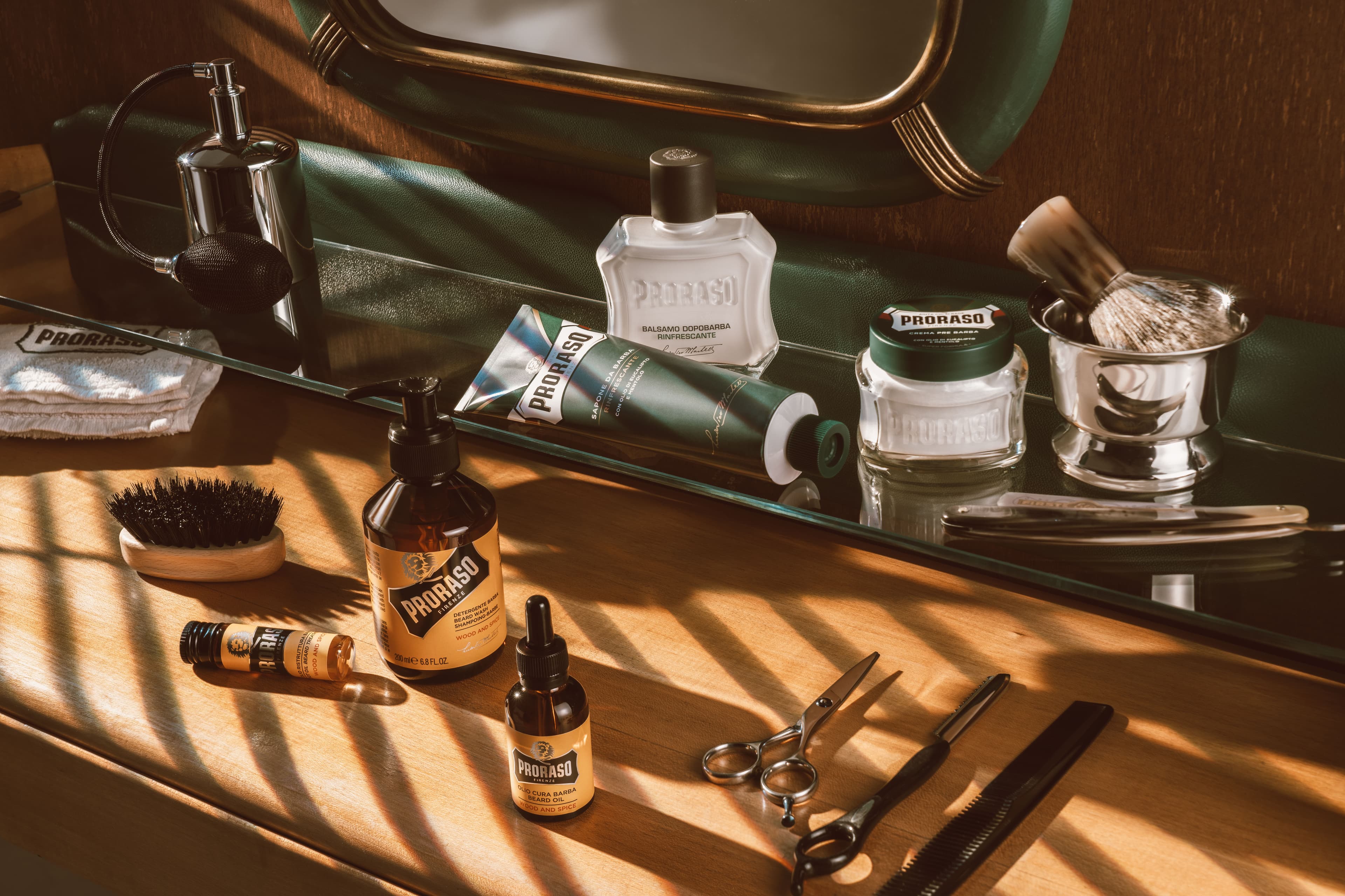 Grooming products on a vanity