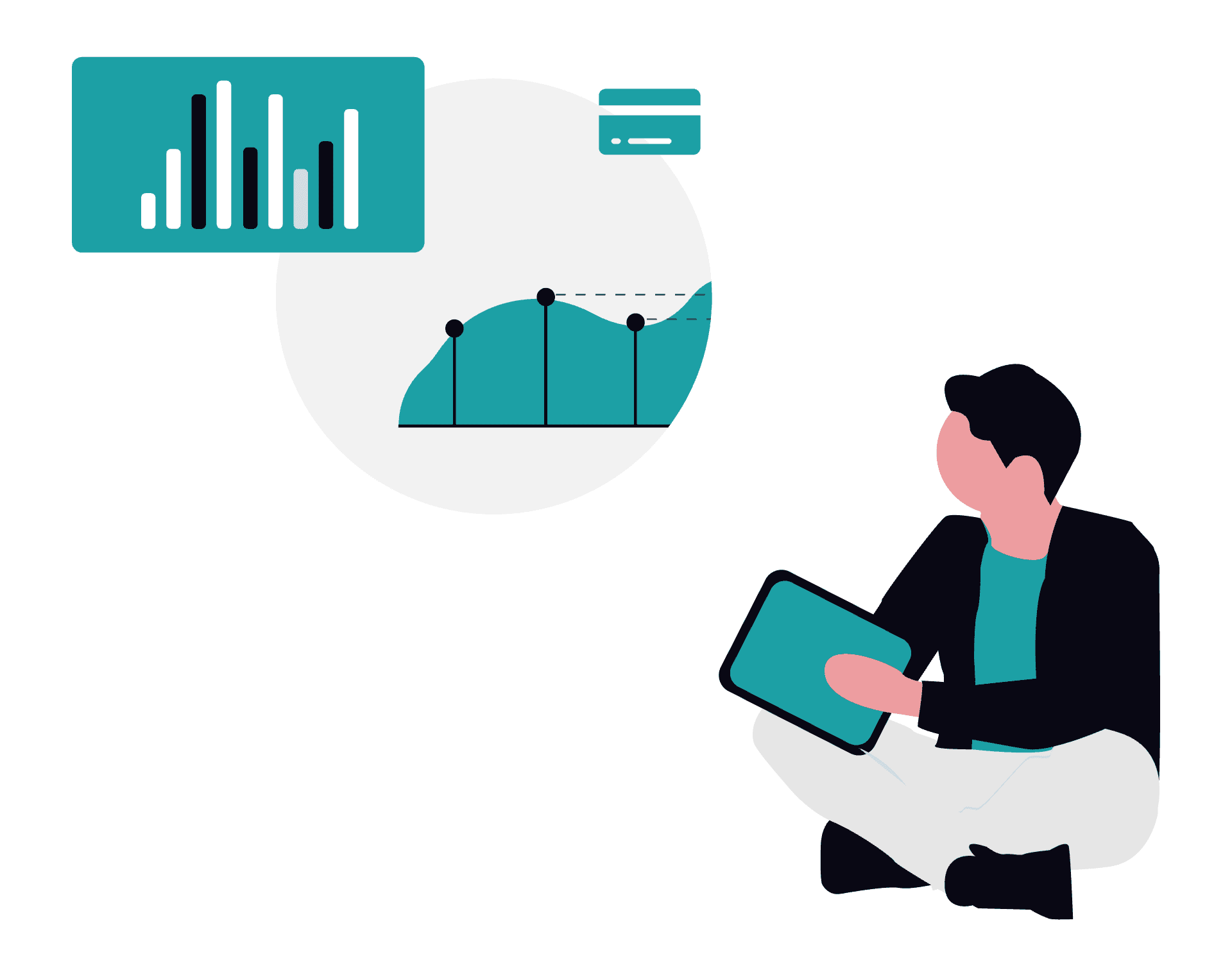 Illustration of man with graphs