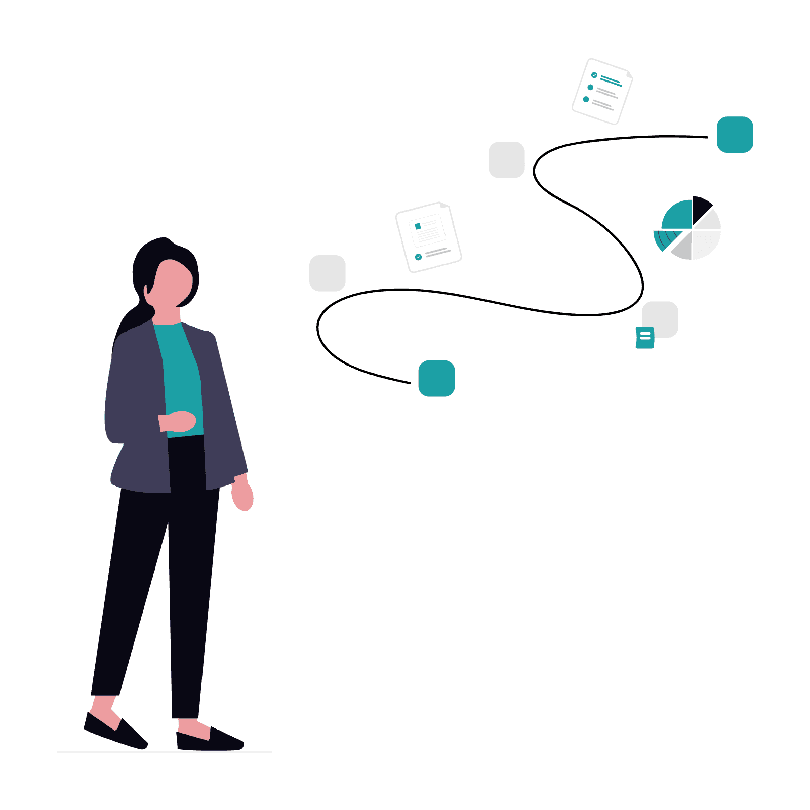 Illustration of woman with a business roadmap